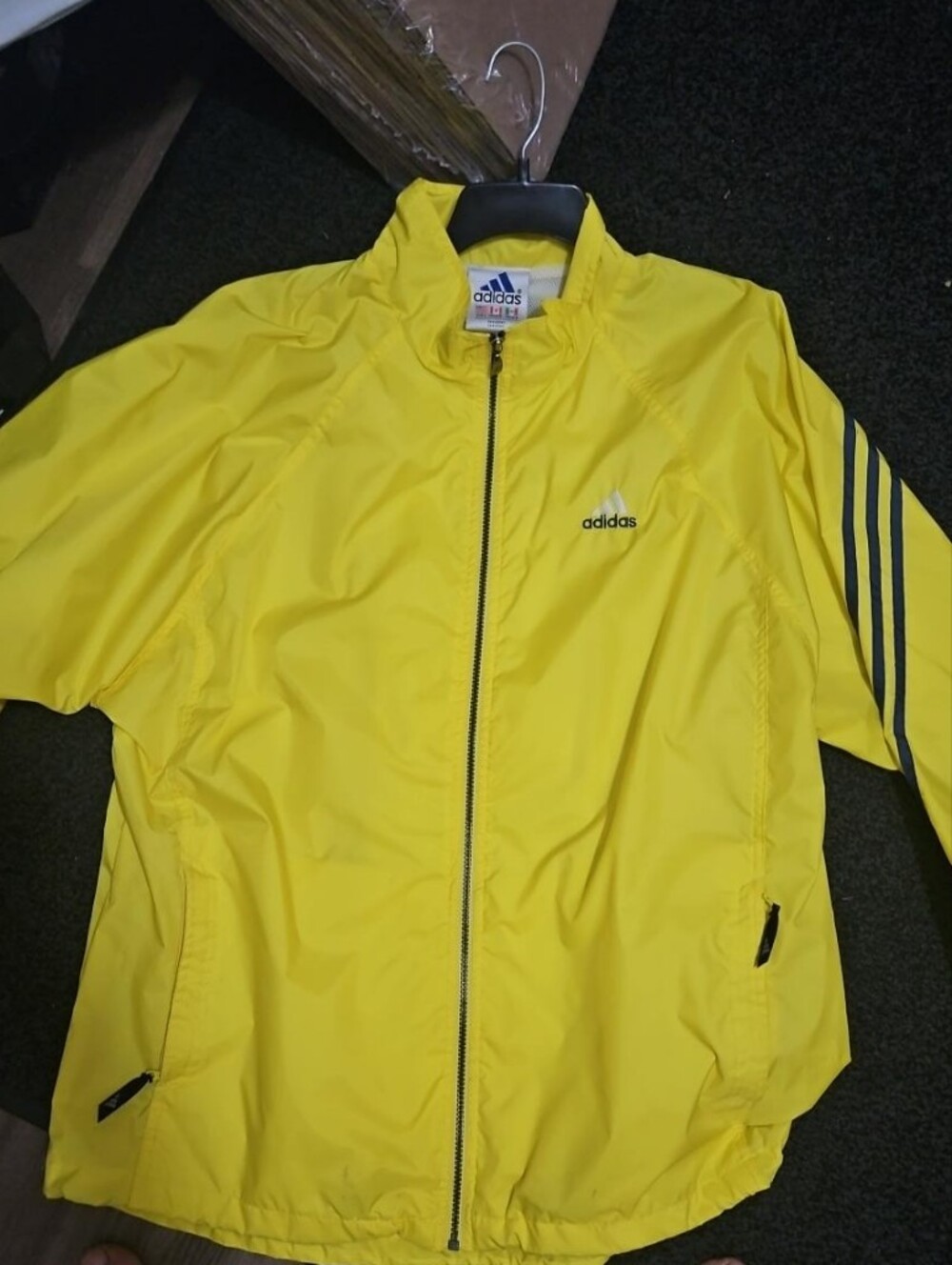 Vintage adidas Windbreaker Jacket Yellow Gold 3 Stripe Track Jacket Retro Y2K